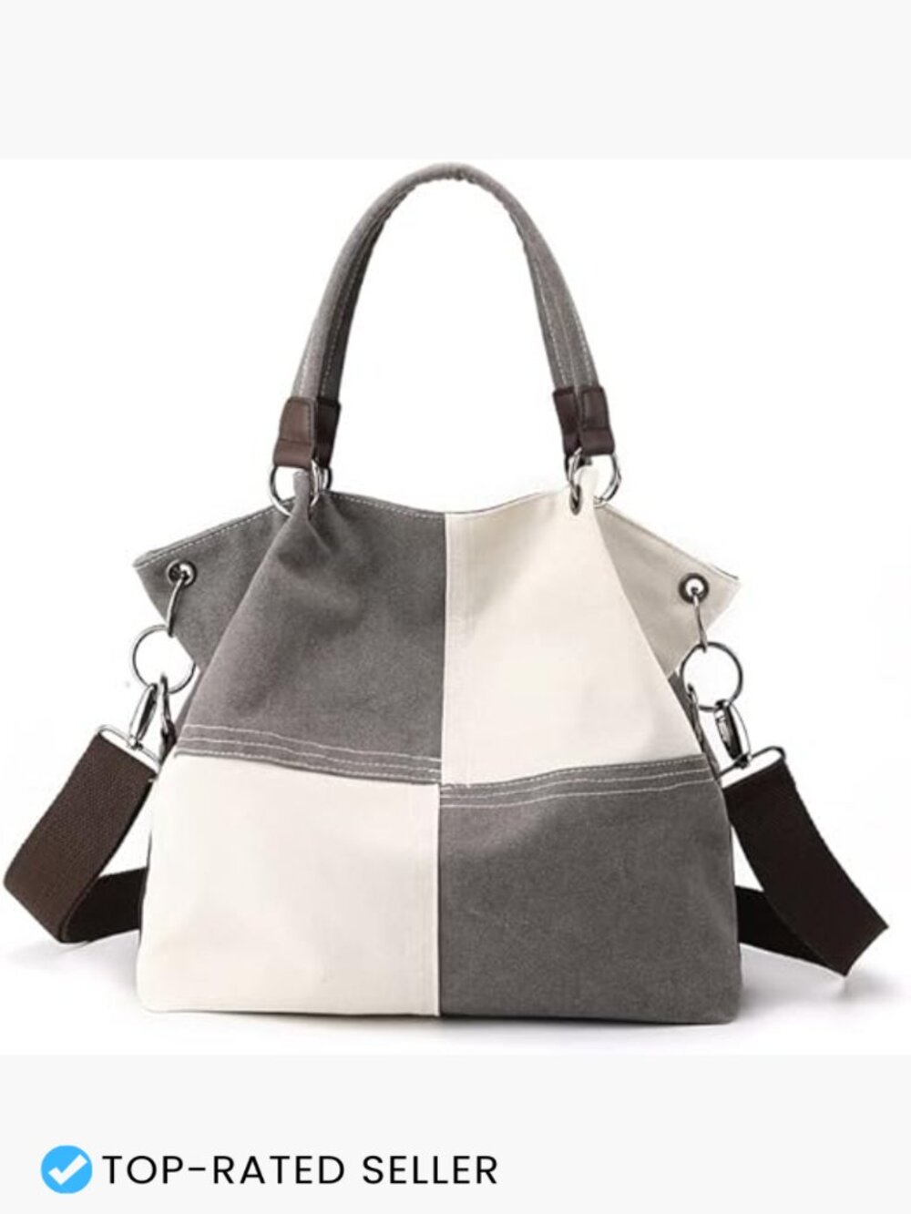 Canvas Color Block Tote Bag Convertible Crossbody Hobo Handbag Lightweight